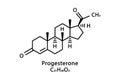 Progesterone molecular structure. Progesterone skeletal chemical formula. Chemical molecular formula vector illustration