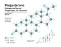 Progesterone. Progestogen Sex Hormone. Endogenous Steroid. Structural Chemical Molecular Formula and 3d Model