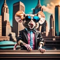 AI generated illustration of a mouse with sunglasses on a big american city Royalty Free Stock Photo