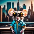 AI generated illustration of a mouse with sunglasses on a big american city Royalty Free Stock Photo