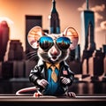 AI generated illustration of a mouse with sunglasses on a big american city Royalty Free Stock Photo