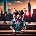 AI generated illustration of a mouse with sunglasses on a big american city Royalty Free Stock Photo