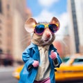 AI generated illustration of a mouse with sunglasses on a big american city Royalty Free Stock Photo
