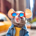 AI generated illustration of a mouse with sunglasses on a big american city Royalty Free Stock Photo