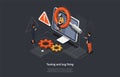 Program Or Application Testing, Bug Fixing Process Concept Design. Cartoon 3D Style, Vector Isometric Composition Royalty Free Stock Photo