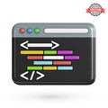 Program code development icon. Web coding or website programming concept. Web browser window or IDE application with a dark theme