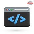 Program code development icon. Web coding or website programming concept. Web browser window or IDE application with a dark theme