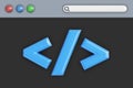 Program code development. Web coding or website programming concept. Web browser window or IDE application with a source code