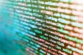 Program code with display. Program code and visual UI/UX. Abstract screen of software virus and coding technologies. Data Royalty Free Stock Photo