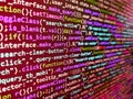 Program code PHP HTML CSS of site. Script procedure creating. Web development code: CSS/SASS styles preprocessor script lines. Royalty Free Stock Photo
