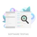 Program code screen with debugging development process. Testing IT software application and bug fixing concept Royalty Free Stock Photo