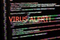 Program code with virus alert. Glitch effect added Royalty Free Stock Photo