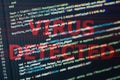 Program code with virus alert. Glitch effect added Royalty Free Stock Photo
