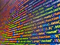 Program development concept. Abstract modern virtual computer script. Big data database app. Writing programming code on laptop. Royalty Free Stock Photo