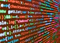 Program development concept. Website and application development. Real software development code. Blue color. Software developer Royalty Free Stock Photo