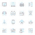 Program initiation linear icons set. Launch, Start, Commencement, Introduction, Induction, Onboarding, Implementation