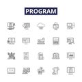 Program line vector icons and signs. Script, Compile, Run, Execute, Process, Logic, Programmer, Machine outline vector