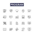 Program line vector icons and signs. Script, Compile, Run, Execute, Process, Logic, Programmer, Machine outline vector Royalty Free Stock Photo