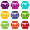 Program for video playback icon set color hexahedron