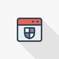 Program window icon with a protective shield thin line flat color icon. Linear vector symbol. Colorful long shadow