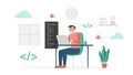 Programer working on laptop coding programming web development software mobile desktop platforms modern flat cartoon style Royalty Free Stock Photo