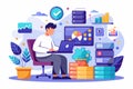 A programmer analyzes large datasets and manages databases in a modern workspace filled with charts Programmer maintains big data Royalty Free Stock Photo