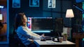 Programmer checking code on computer monitor and AR visualization Royalty Free Stock Photo