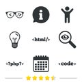 Programmer coder glasses. HTML markup language. Royalty Free Stock Photo