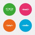 Programmer coder glasses. HTML markup language. Royalty Free Stock Photo