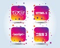 Programmer coder glasses. HTML markup language.