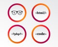 Programmer coder glasses. HTML markup language. Royalty Free Stock Photo