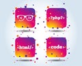 Programmer coder glasses. HTML markup language. Royalty Free Stock Photo