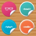 Programmer coder glasses. HTML markup language. Royalty Free Stock Photo
