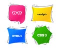Programmer coder glasses. HTML markup language. Vector