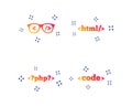 Programmer coder glasses. HTML markup language. Vector