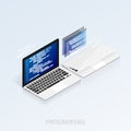 Programmer coding binary computer isometric flat vector Royalty Free Stock Photo