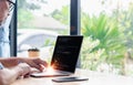 programmer coding, compiler, encode, debug, and developer application software for business corporate with laptop computer. Man Royalty Free Stock Photo