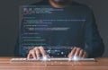 programmer coding, compiler, encode, debug, and developer application software for business corporate with laptop computer. Man Royalty Free Stock Photo