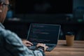 programmer coding, compiler, encode, debug, and developer application software for business corporate with laptop computer. Man Royalty Free Stock Photo