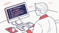 Programmer Coding on a Computer at a Desk, vector design Generative AI Royalty Free Stock Photo