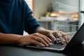 Programmer coding on laptop software development it professional writing code computer science engineering Royalty Free Stock Photo