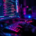 Programmer Coding at Night on Computer Keyboard Royalty Free Stock Photo