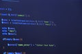 Programmer coding python, java script, html code on notebook screen at home. Work from home Royalty Free Stock Photo