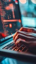 Programmer coding with red cybersecurity theme on screen Royalty Free Stock Photo