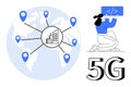 Global 5G Network Concept with Programmer and Connection Points on World Map Royalty Free Stock Photo