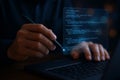 Programmer coding software development with stylus on laptop for cyber security and data analysis Royalty Free Stock Photo