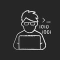 Programmer, computer expert chalk white icon on black background