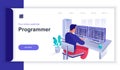 Programmer concept 3d isometric web banner with people scene Royalty Free Stock Photo