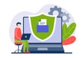 Programmer configures mail spam protection vector flat illustration. Cybersecurity specialist installs virus blocker and