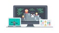 Programmer at Desktop Computer Vector Illustration, Coding and Development, vector design Generative AI Royalty Free Stock Photo